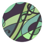 Groovy Greens, swirl abstract design, Round Stickers