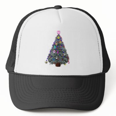 Groovy Hippie Christmas Tree Trucker Hat by groovy_christmas