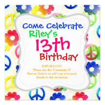 Groovy Hippie Peace Signs Flower Power Sparkle Custom Invitation