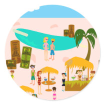 Groovy Jet Set Pool Party Round Stickers