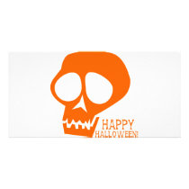 Groovy Orange Skull - Happy Halloween! Picture Card