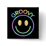 Groovy Pastel Smiley Retro Button Pin