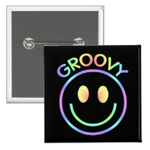 Groovy Pastel Smiley Retro Button Pin