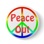 Groovy Peace Out Sign Button Pin