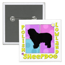 Groovy Polish Lowland Sheepdog Pinback Buttons