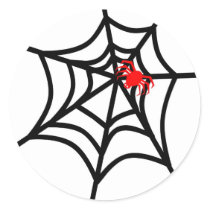 Groovy Red Spider on Web - Halloween Round Sticker