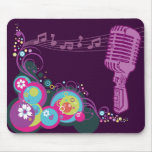 Groovy Retro Mic, Musical Notes, Swirls & Bubbles mousepads