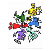 Group of robots 2 postcards