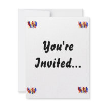 Group of standing stick figures finger painting re personalised invitation