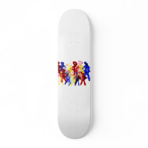 Group of standing stick figures finger painting re skate decks