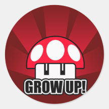 Grow Up Red Mushroom Powerup Round Sticker
