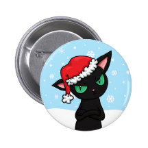 Grumpy Black Cat wearing Santa Hat Pin