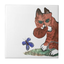 Grumpy Paws Eyes an Etheral Butterfly Ceramic Tiles