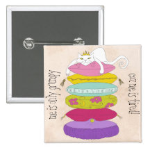 Grumpy princess cat and the pea cartoons buttons