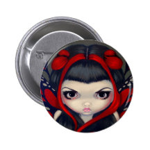 Grumpy Red Fairy Button