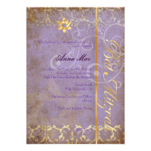 Grunge Damask Bat Mitzvah/lilac/gold Invites
