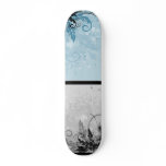 Grunge Floral Design - Light Blue skateboards