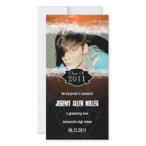 Grunge Orange Black Graduation Photo Card