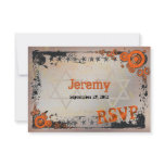 Grunge Orange, Black, Grey Bar Mitzvah RSVP Card Personalized Announcement