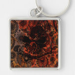 Grunge Paisley and Fire Skull and Crossbones Key Chain