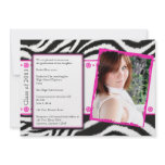 Grunge Pink Zebra Graduation Announcement invitations