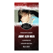 Grunge Red Black Graduation Photo Card