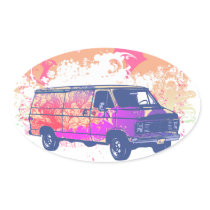 grunge retro hippie van oval stickers