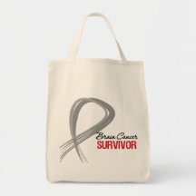 Grunge Ribbon Brain Cancer Survivor Canvas Bags