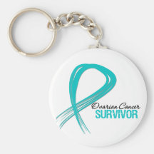 Grunge Ribbon Ovarian Cancer Survivor Keychains