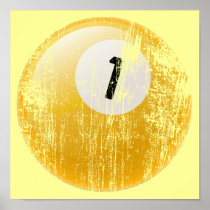 Grunge Style Number One Billiards Ball Poster