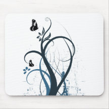 Grunge Swirl Butterfly 2 - Blue Mouse Mat