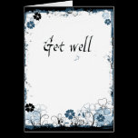Grunge Swirl Flowers Get Well Card Blue cards