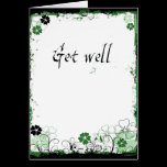 Grunge Swirl Flowers Get Well Card Green cards