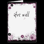 Grunge Swirl Flowers Get Well Card Pink cards