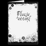 Grunge Swirl Flowers Please Attend Invite B&W cards