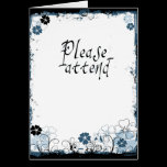 Grunge Swirl Flowers Please Attend Invite Blue cards