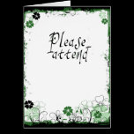 Grunge Swirl Flowers Please Attend Invite Green cards