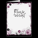 Grunge Swirl Flowers Please Attend Invite Pink cards