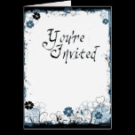 Grunge Swirl Flowers You're Invited Blue cards