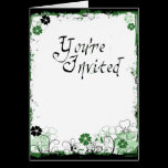 Grunge Swirl Flowers You're Invited Green cards