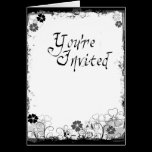 Grunge Swirl Flowers You're Invited Invitation B&W cards