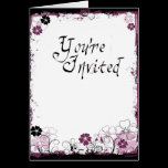 Grunge Swirl Flowers You're Invited Pink cards
