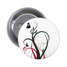 Grunge Swirls 2 Butterflies Original Black Red Pinback Buttons