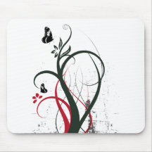 Grunge Swirls 2 Butterflies Original Black Red Mousepad