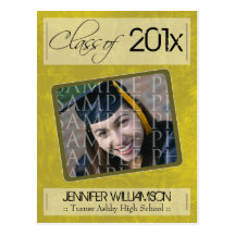 Grunge Texture Graduation Announcement (olive) Post Cards