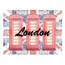 Grunge Union jack and British phone booth Post Card