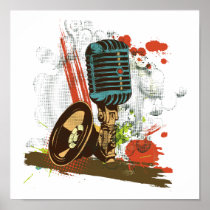 grunge vintage microphone vector poster
