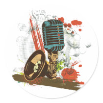 grunge vintage microphone vector round stickers