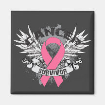 Grunge Winged Ribbon Breast Cancer Survivor Magnet