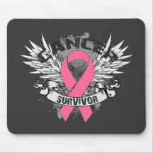 Grunge Winged Ribbon Breast Cancer Survivor Mousemats